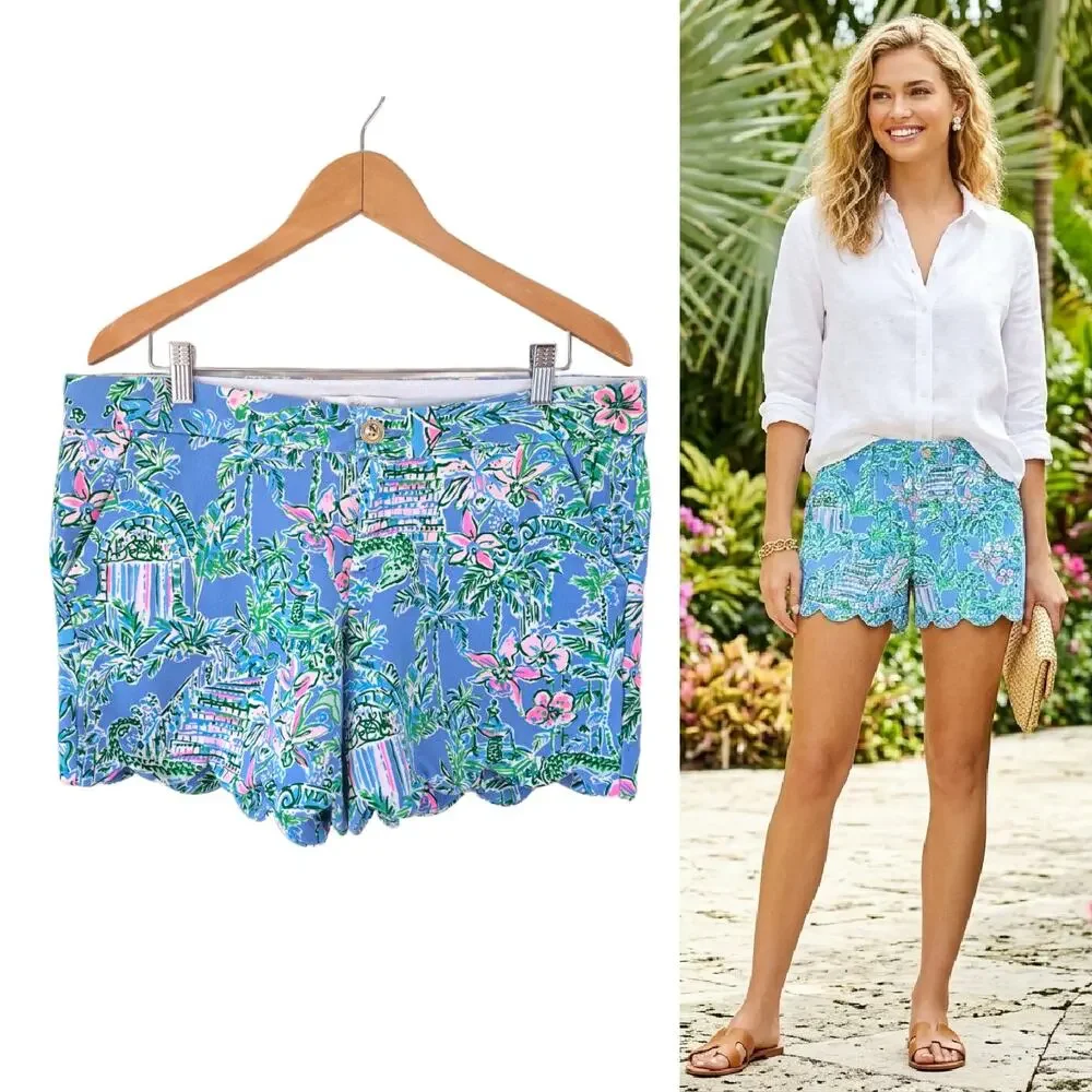 Lilly Pulitzer Buttercup Knit Short Boca Blue Beneath The Bougainvillea Size 12